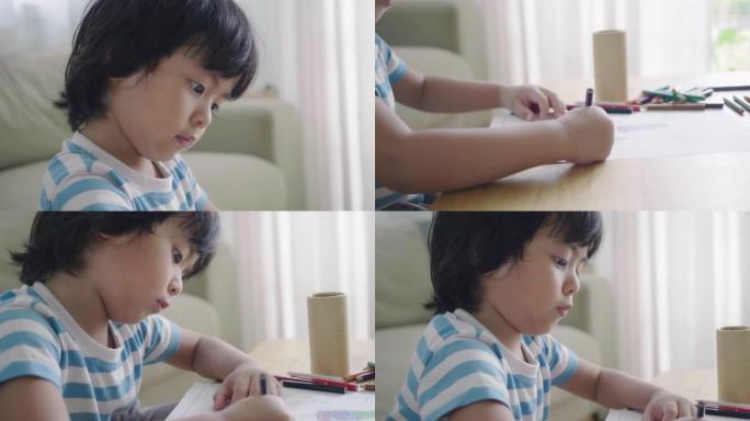 做作业的亚洲男孩彩铅画笔兴趣爱好启蒙阶段