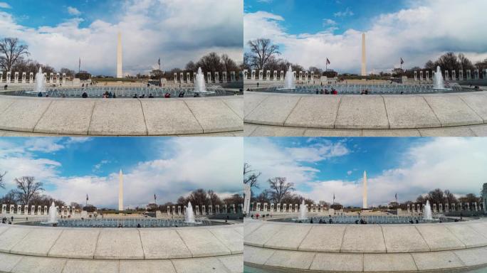 带有反射池的华盛顿纪念碑的时间流逝