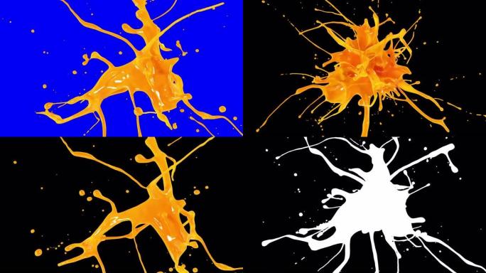 慢动作4K在哑光阿尔法通道面具中爆炸新鲜果汁