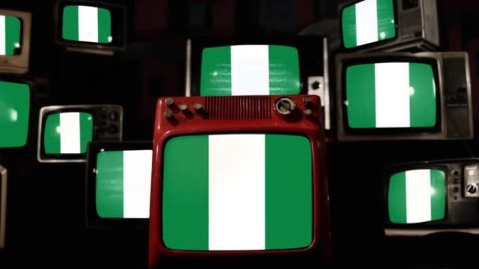 尼日利亚国旗和老式电视。4k分辨率。