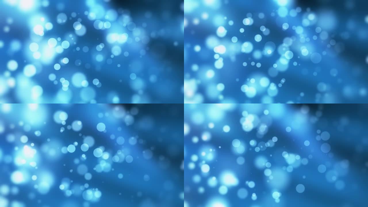 散焦软粒子无缝循环，蓝色抽象背景复制空间。