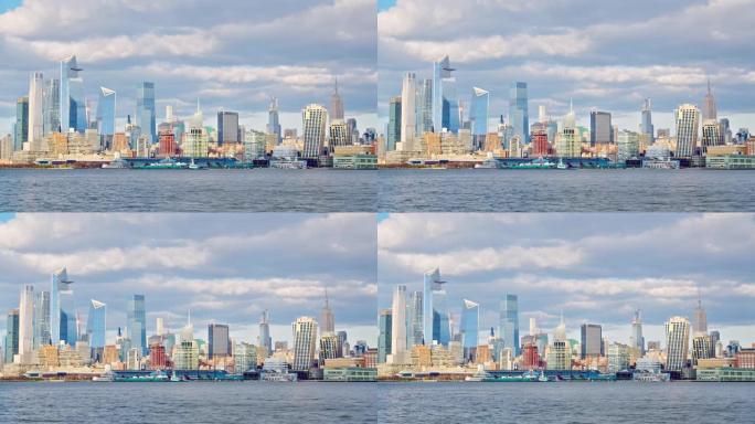 美丽的纽约市天际线，帝国大厦。滨水区。