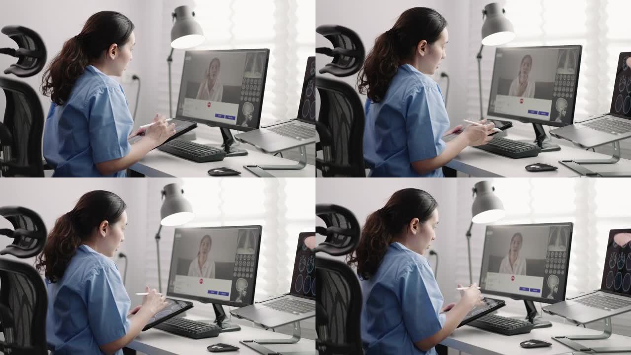 儿科医生与患者进行视频通话