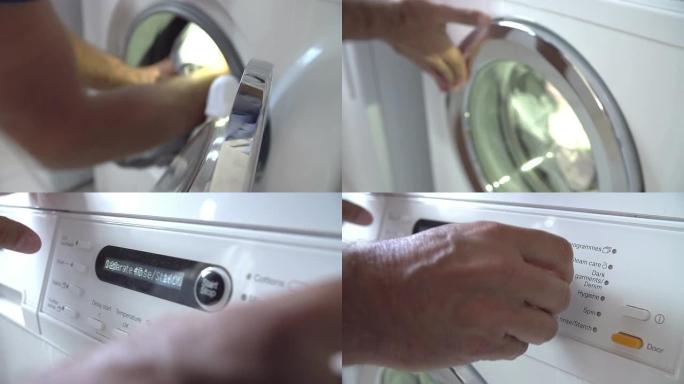 男子将衣物放入洗衣机的慢动作镜头