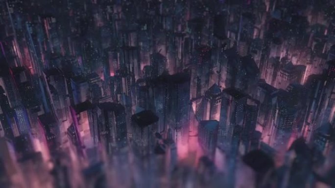 夜间未来派城市景观的4k数字视频片段