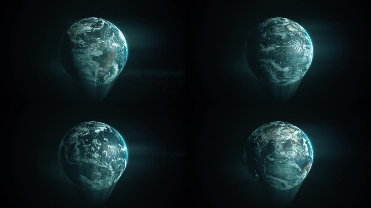 黑色背景上的地球全息图。3D渲染