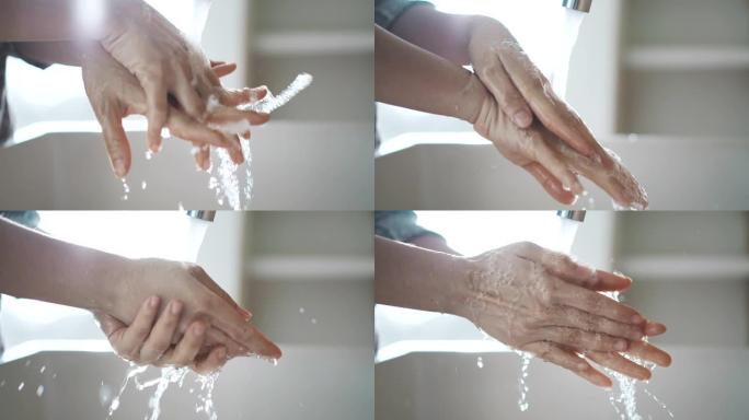 慢动作特写女人洗手