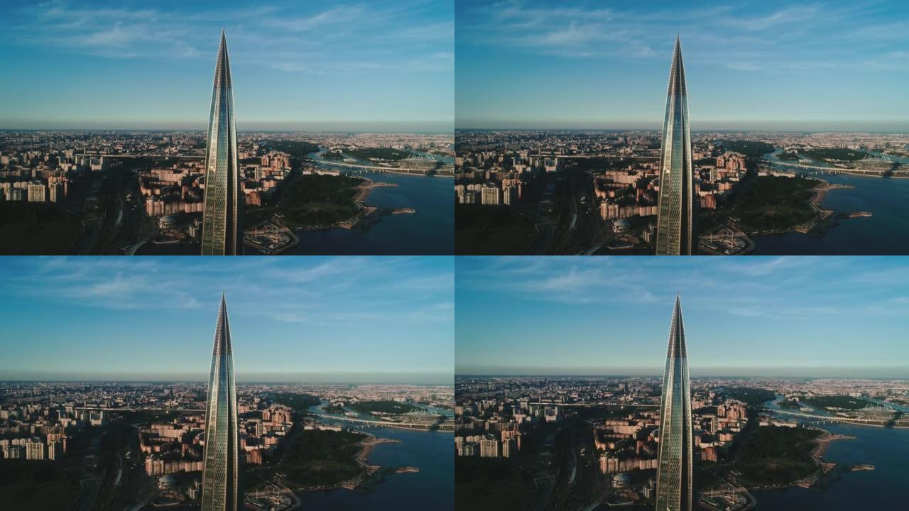 从空中俯瞰圣彼得堡的拉赫塔中心