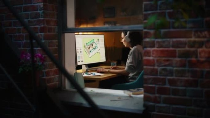 创意女性3D建筑师艺术家使用台式电脑，屏幕显示CAD房地产项目。巴西女性视频游戏开发商创造新的游戏水