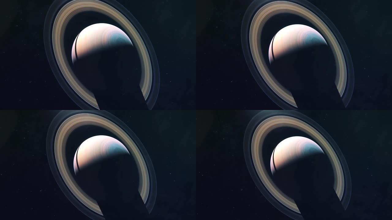 气体巨人土星3的逼真的建立镜头