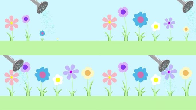 动画植物被浇灌成花朵。幼苗在充足的水分下生长最好。健康的花园是浇水良好的花园。需要水来维持和生长植物