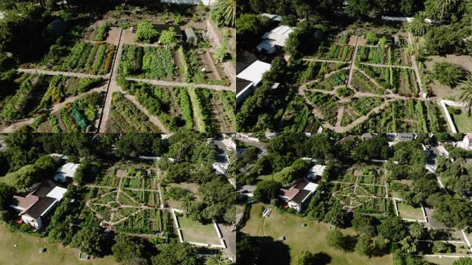 南非开普敦非盈利性社区城市农场和花园的空中缩小视图