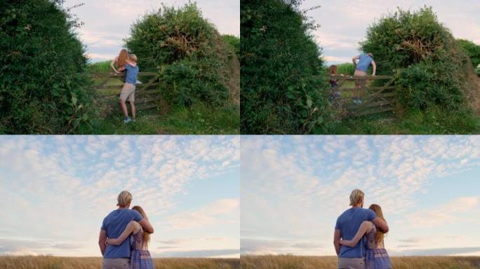 一对年轻夫妇在日落时在户外放松的4k视频片段