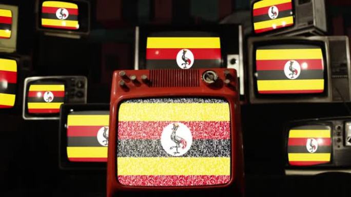 乌干达国旗和复古电视。