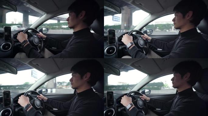 Uber司机在他的汽车上使用智能手机上的GPS