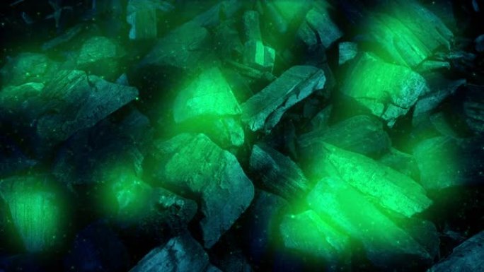 神奇发光的绿色煤移动镜头