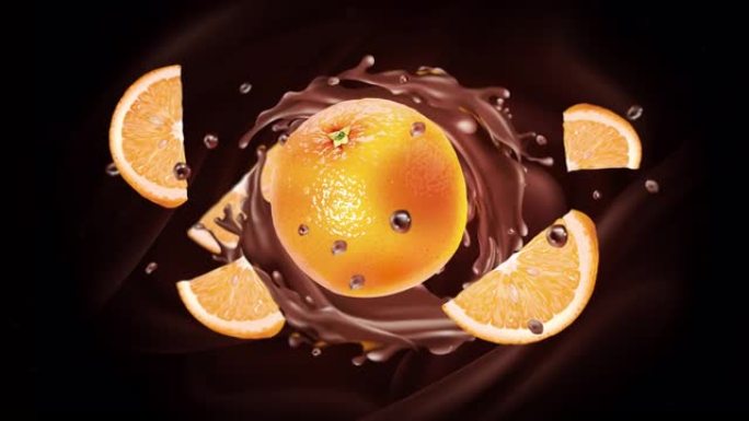 橙色，深色背景上有液体巧克力。