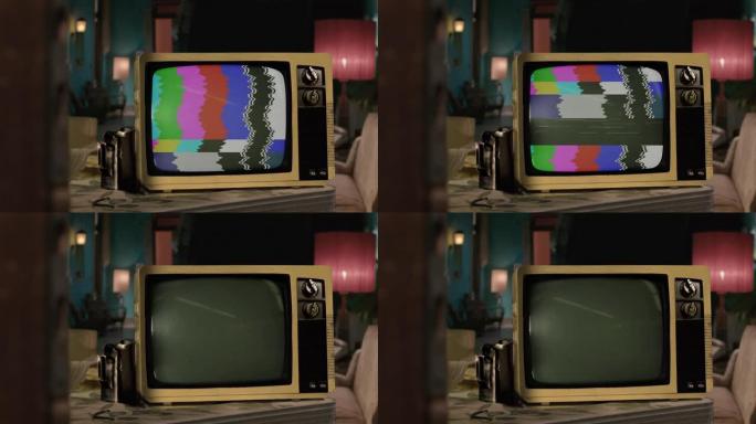 带彩条的复古电视。
