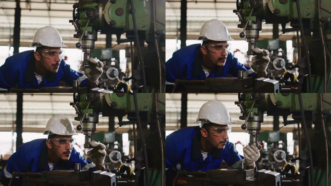 钢铁厂重工业工程师/戴制服、戴眼镜、戴安全帽的工人