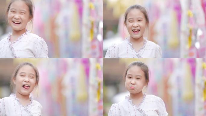 传统泰国服装灯笼传统快乐的亚洲女孩