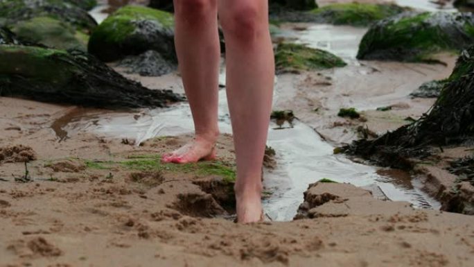 沙脚沙滩光脚踩湿地