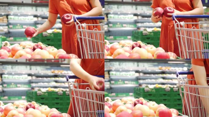 在超市购物水果选购商品商场素材一个人