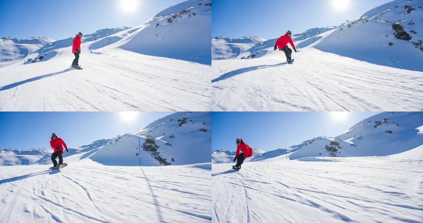 滑雪者在滑雪坡上玩得开心，进行特技跳跃