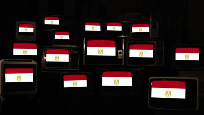 复古电视上的埃及国旗。