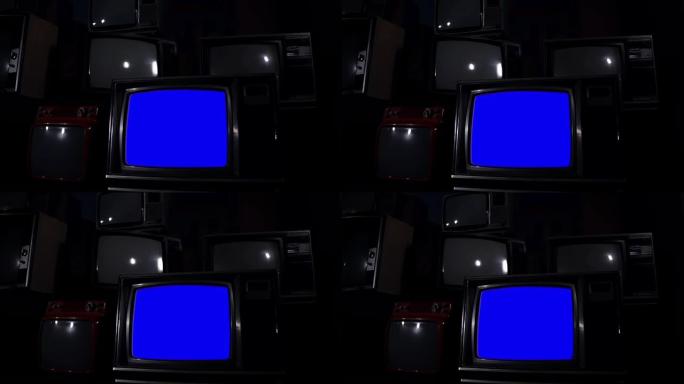旧电视关闭蓝屏。深色。缩小。4k分辨率。