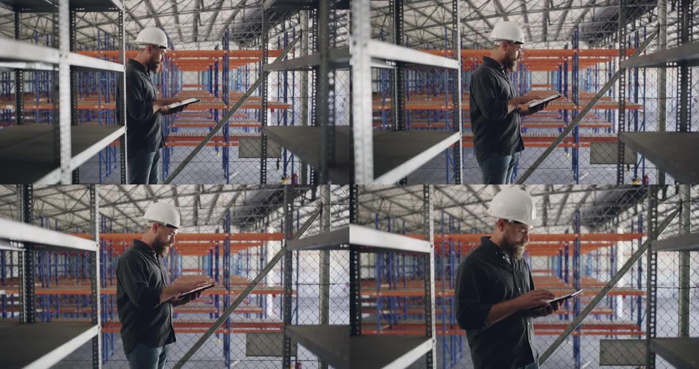 工程师在建筑工地工作时使用数字平板电脑的4k视频片段