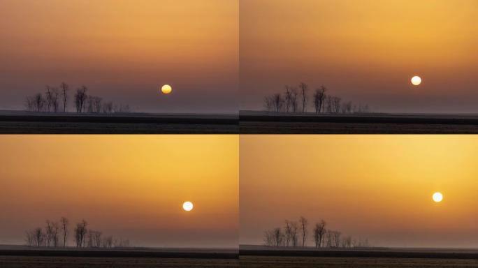 T/L太阳升起在雾气覆盖的乡村