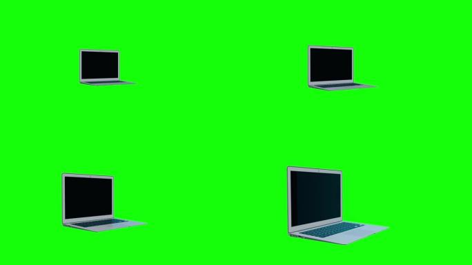 4k视频笔记本电脑 (笔记本电脑)，绿色背景上有绿色屏幕。