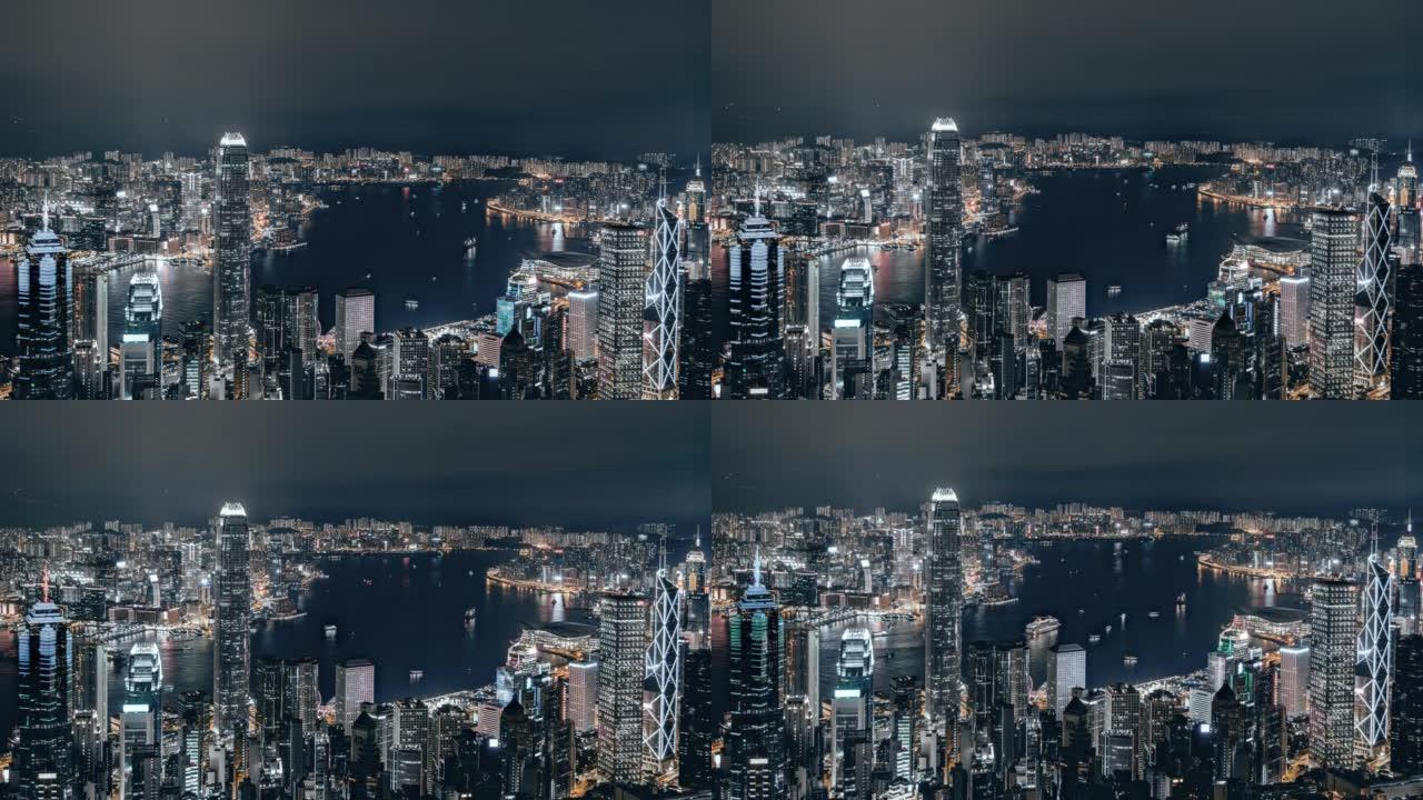 香港天际线夜景鸟瞰图