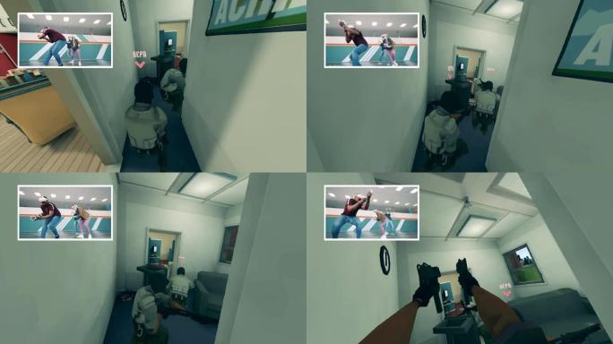 玩家参与其中的射击游戏的虚拟现实。VR，360创新游戏概念。