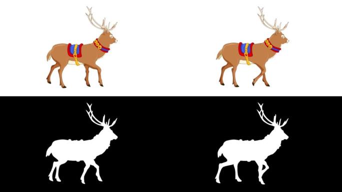 在带有alpha通道的白色背景上运行驯鹿动画，色度键 (可循环)。动物，卡通，野生动物，游戏，返校，