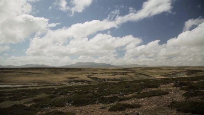 南大西洋福克兰群岛(Islas Malvinas)的东福克兰草地景观全景，1982年福克兰战争就发生