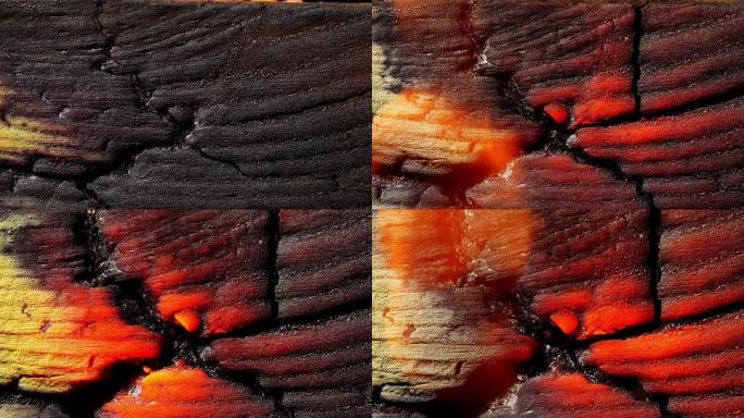 燃烧的木材纹理。特写。时间流逝。