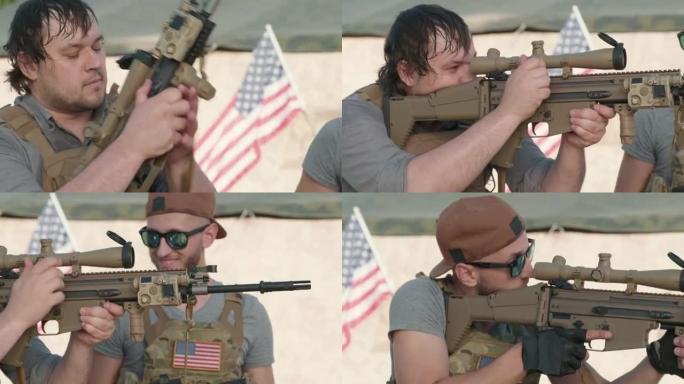 美国军人在练习射击