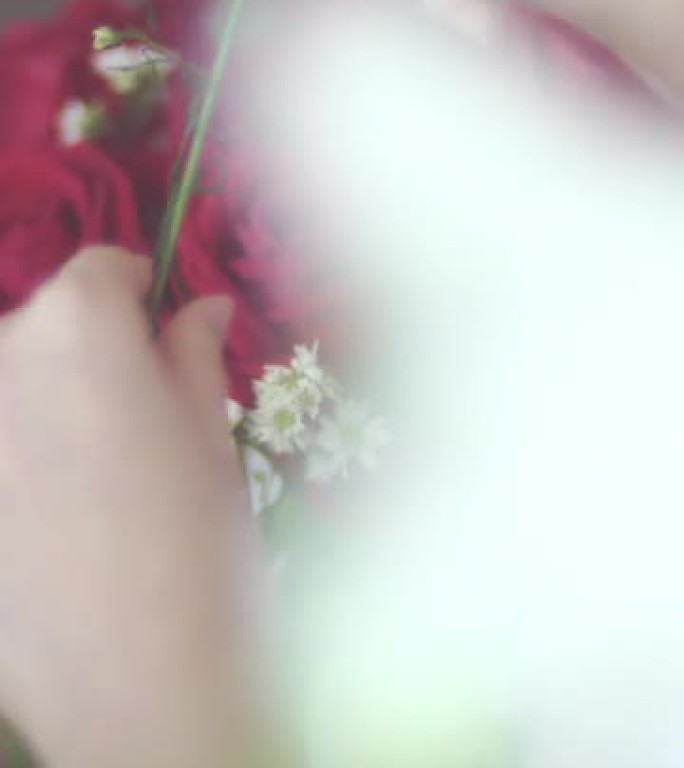 玫瑰的故事美女拿着鲜花视频素材