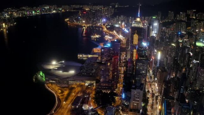 香港的夜景俯拍俯视俯瞰鸟瞰