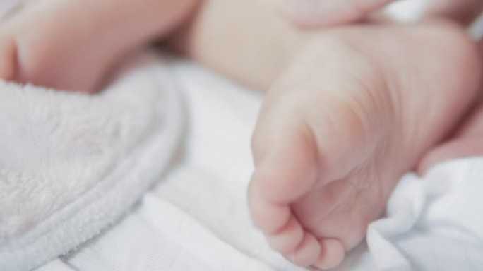 人类的手触摸婴儿的脚