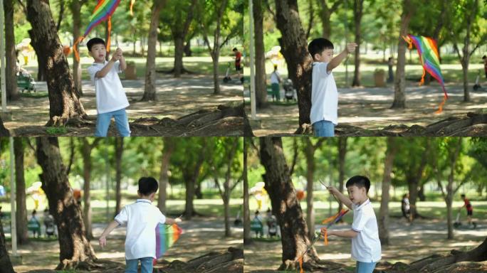 放风筝的亚洲小男孩
