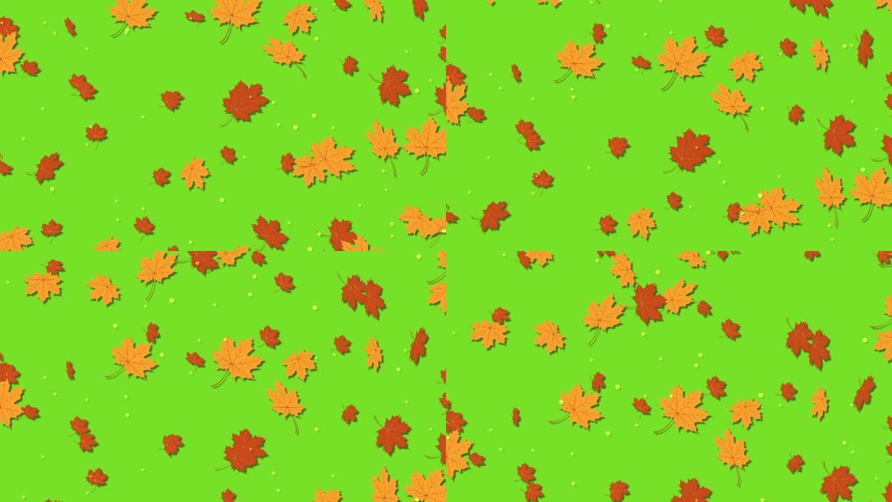 一片纷飞的秋叶落到地上。秋季叶子环背景