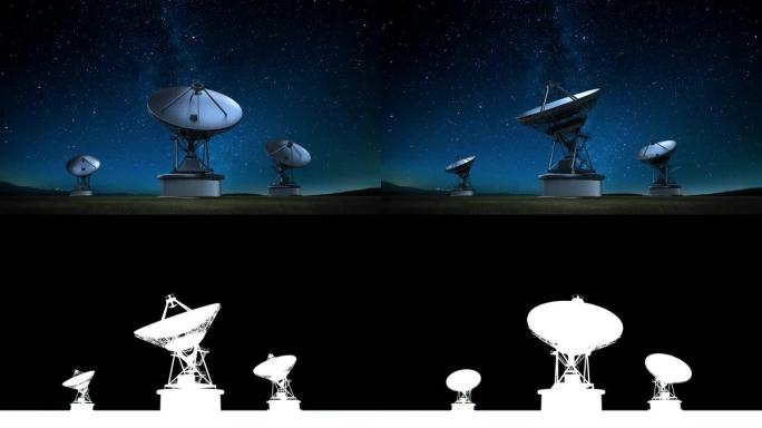夜间移动望远镜塔。4k动画。