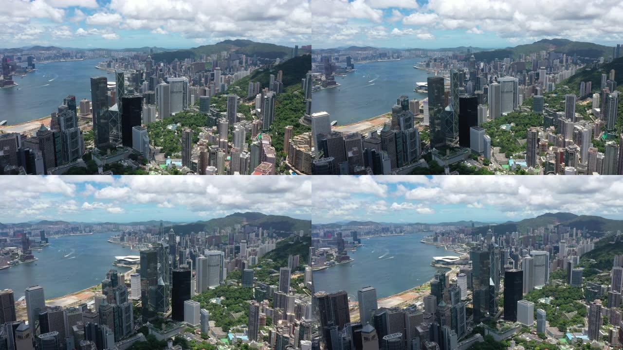香港标志性摩天大楼城市拥挤的高层海港全景中国
