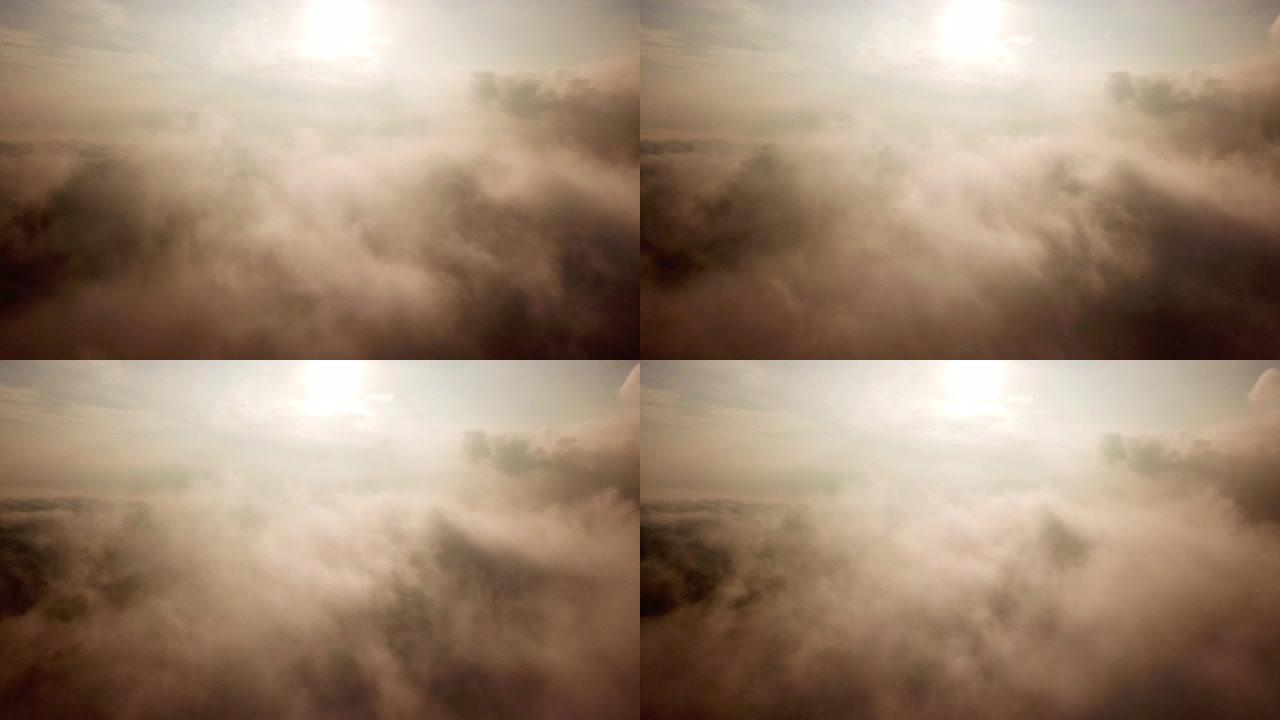 空中拍摄日出和天空上的云彩