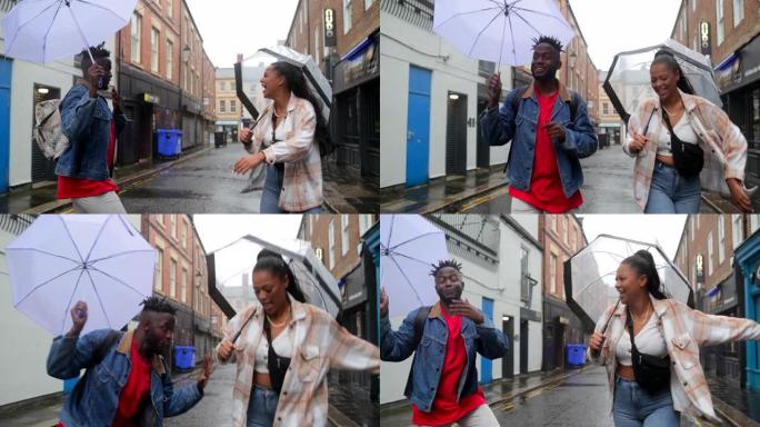 在雨中跳舞黑人欢乐开心快乐
