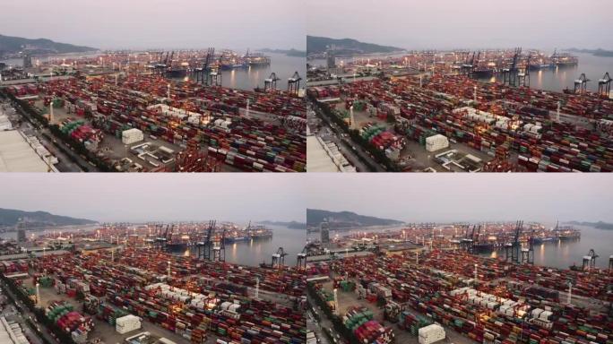 集装箱港口的天线海运码头港口轮船外贸易运