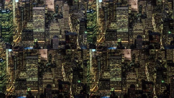曼哈顿摩天大楼的T/L全景鸟瞰图，从黄昏到夜晚/纽约