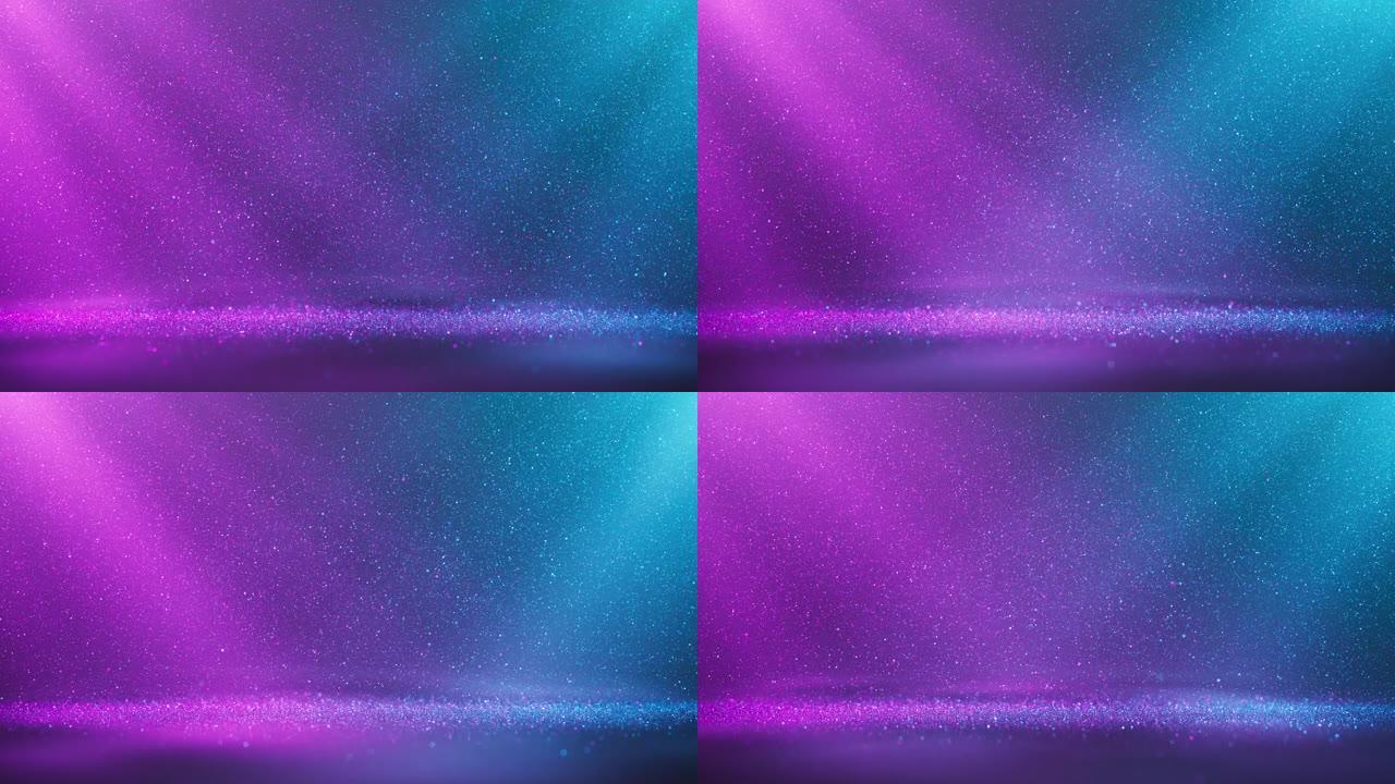 多色粒子和聚光灯-可循环背景动画-紫色，蓝色